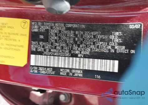 2007 Toyota Highlander Limited V6 z USA, uszkodzony, nr VIN JTEEP21A870223851